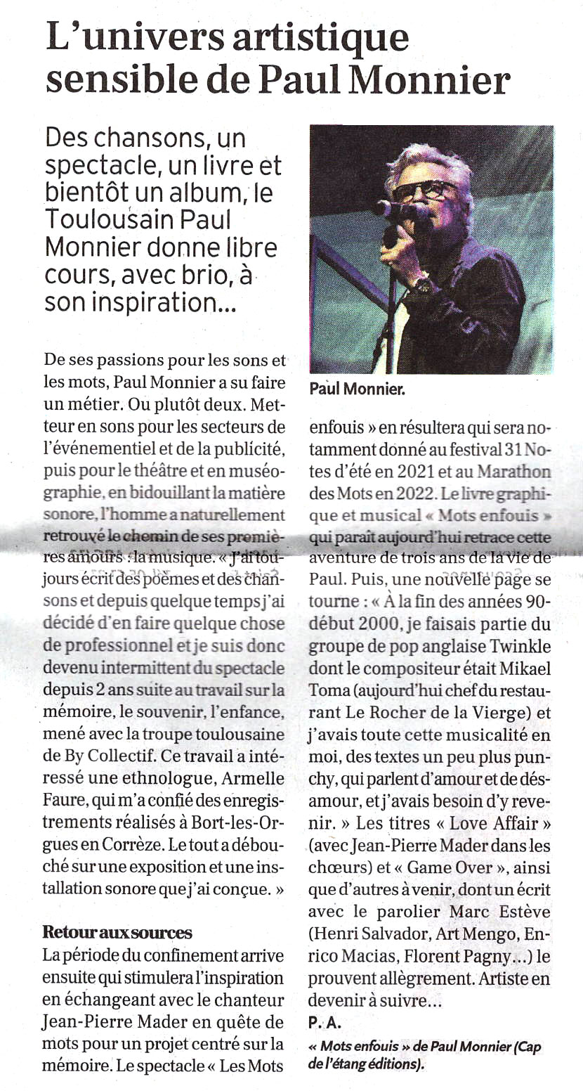 Article Paul Monnier Dépêche du Midi 01/2024